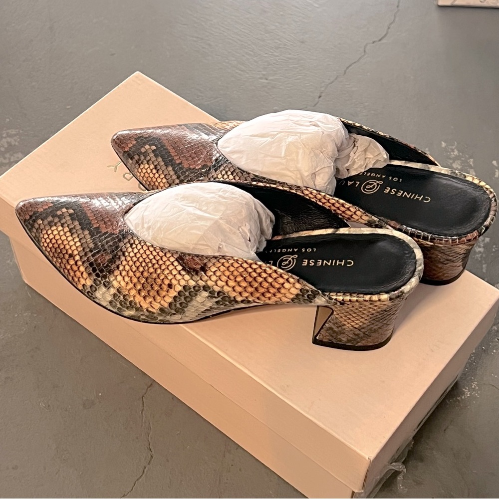 Chinese Laundry Faux Snake Skin Mules 5.5